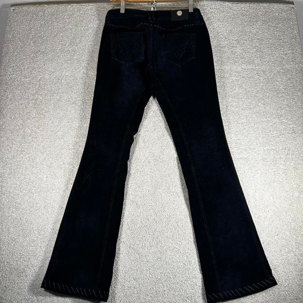 Y2K women's low rise flare bootcut black suede pants with lace accents